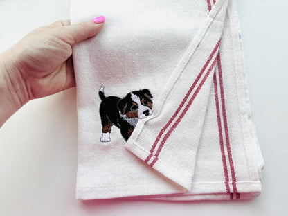 Cute Playing Australian Shepherd Puppy Dog Mama kitchen dish towel pet animal kids machine embroidery designs ITH