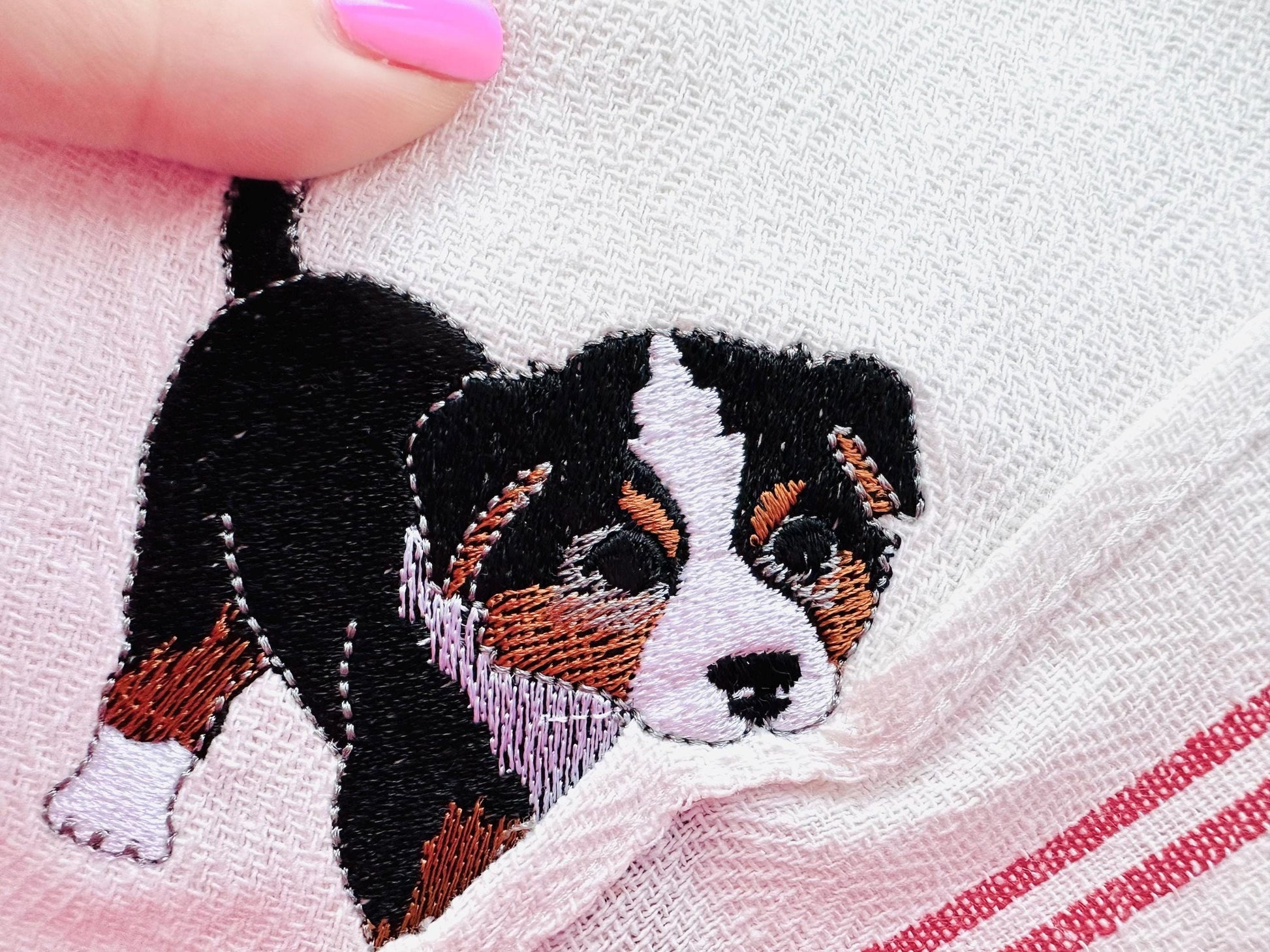 Cute Playing Australian Shepherd Puppy Dog Mama kitchen dish towel pet animal kids machine embroidery designs ITH