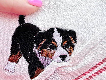 Cute Playing Australian Shepherd Puppy Dog Mama kitchen dish towel pet animal kids machine embroidery designs ITH