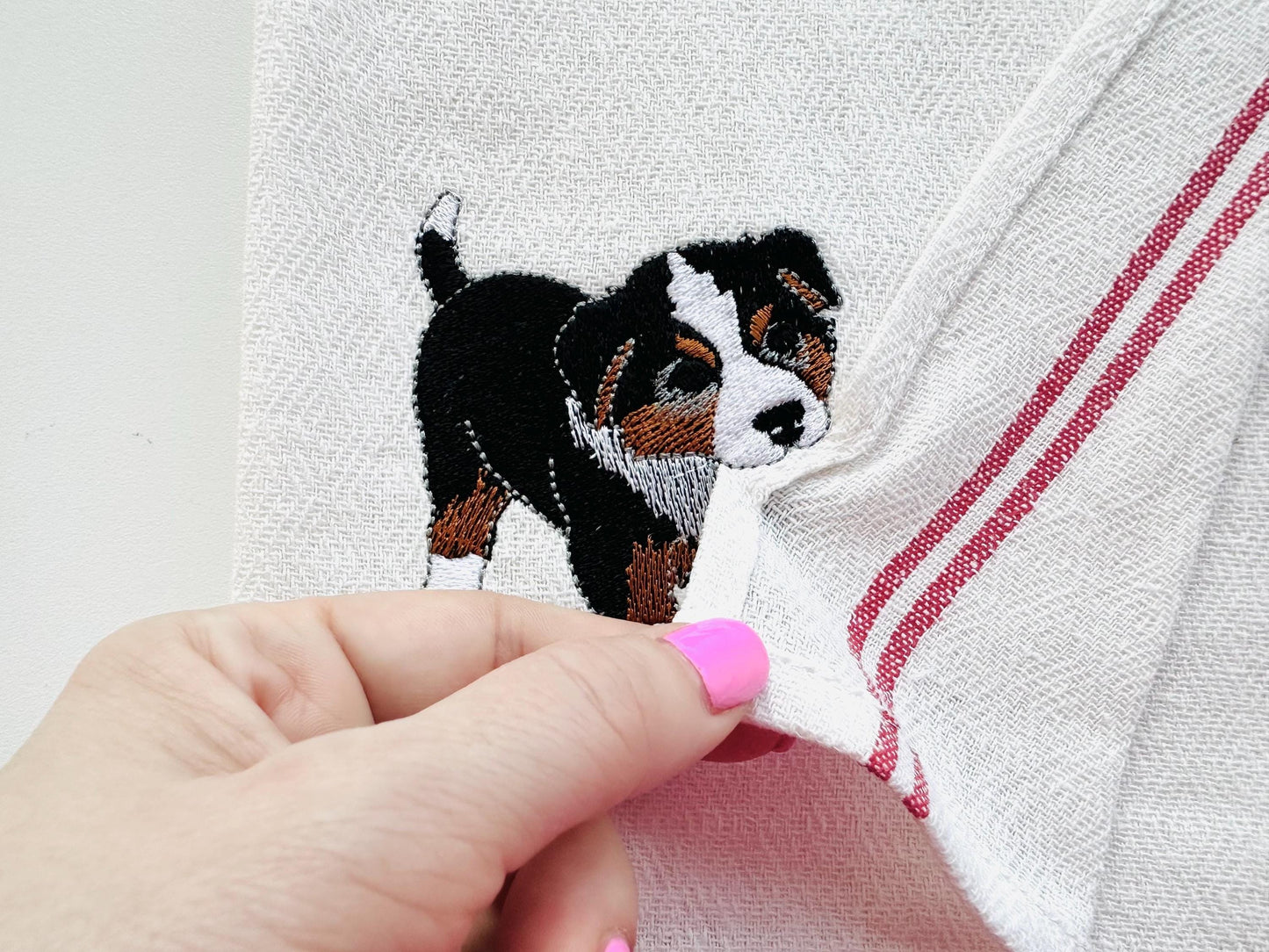 Cute Playing Australian Shepherd Puppy Dog Mama kitchen dish towel pet animal kids machine embroidery designs ITH