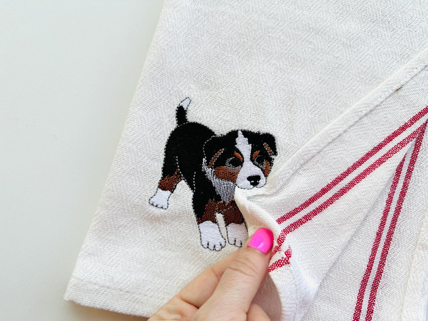Cute Playing Australian Shepherd Puppy Dog Mama kitchen dish towel pet animal kids machine embroidery designs ITH