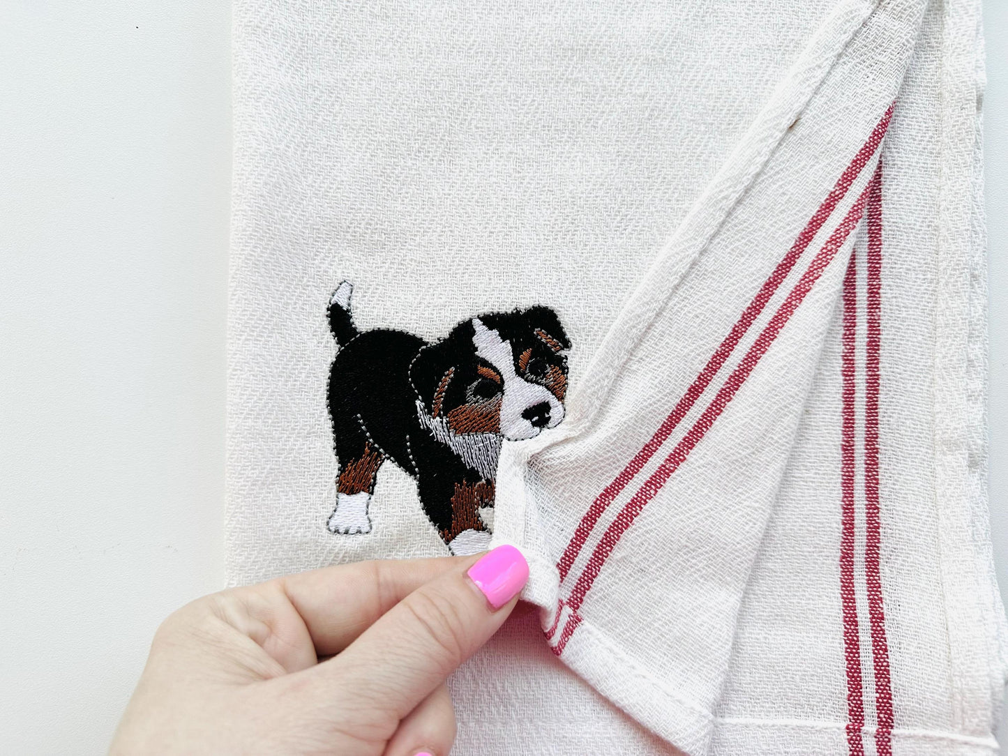 Cute Playing Australian Shepherd Puppy Dog Mama kitchen dish towel pet animal kids machine embroidery designs ITH