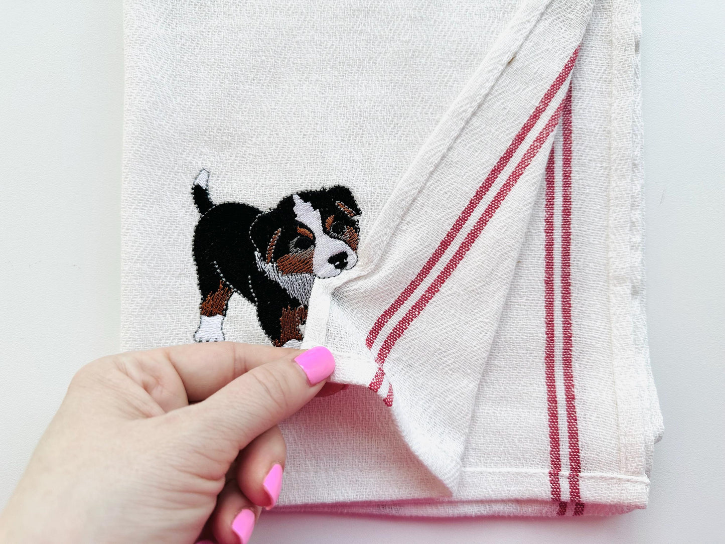 Cute Playing Australian Shepherd Puppy Dog Mama kitchen dish towel pet animal kids machine embroidery designs ITH