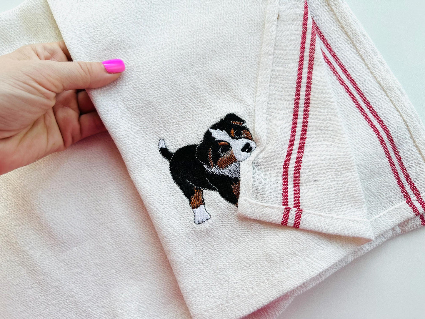 Cute Playing Australian Shepherd Puppy Dog Mama kitchen dish towel pet animal kids machine embroidery designs ITH
