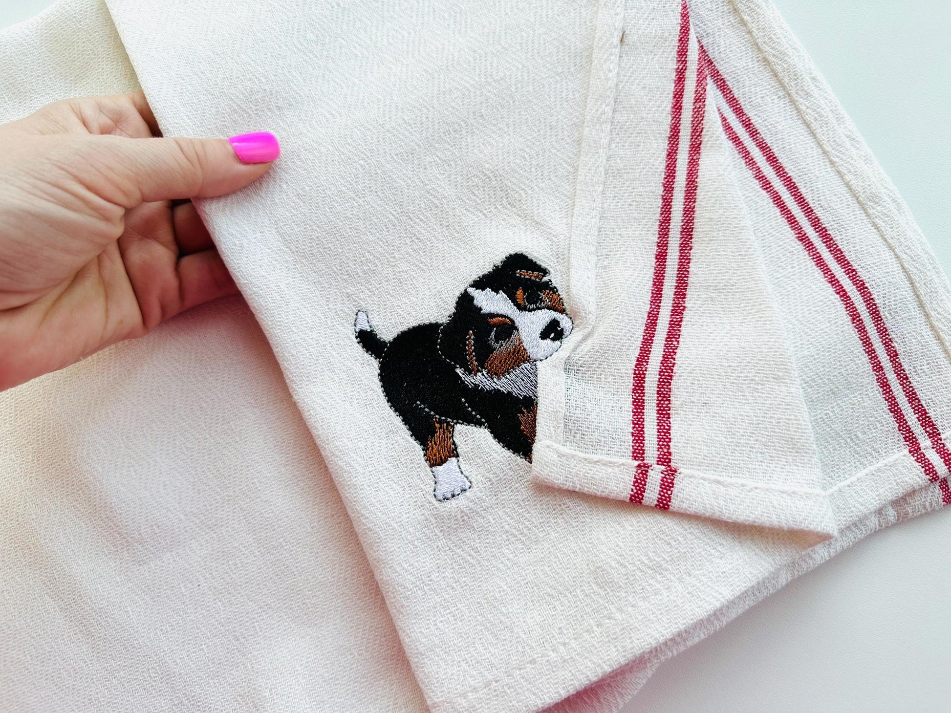 Cute Playing Australian Shepherd Puppy Dog Mama kitchen dish towel pet animal kids machine embroidery designs ITH