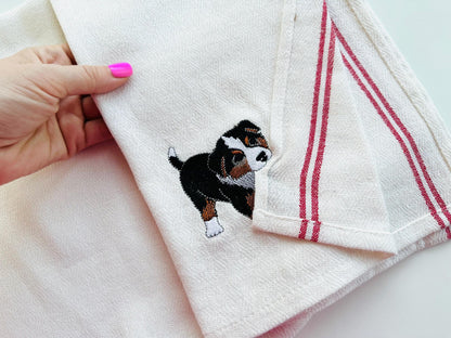 Cute Playing Australian Shepherd Puppy Dog Mama kitchen dish towel pet animal kids machine embroidery designs ITH