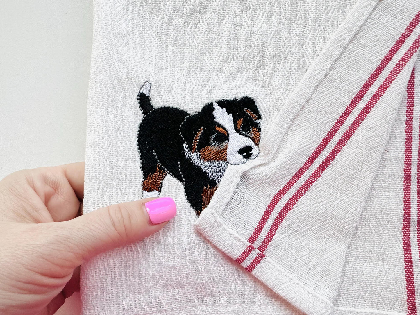 Cute Playing Australian Shepherd Puppy Dog Mama kitchen dish towel pet animal kids machine embroidery designs ITH