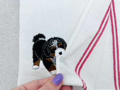 Cute Playing Bernese Mountain Puppy Dog Mama kitchen dish towel pet animal kids machine embroidery designs ITH