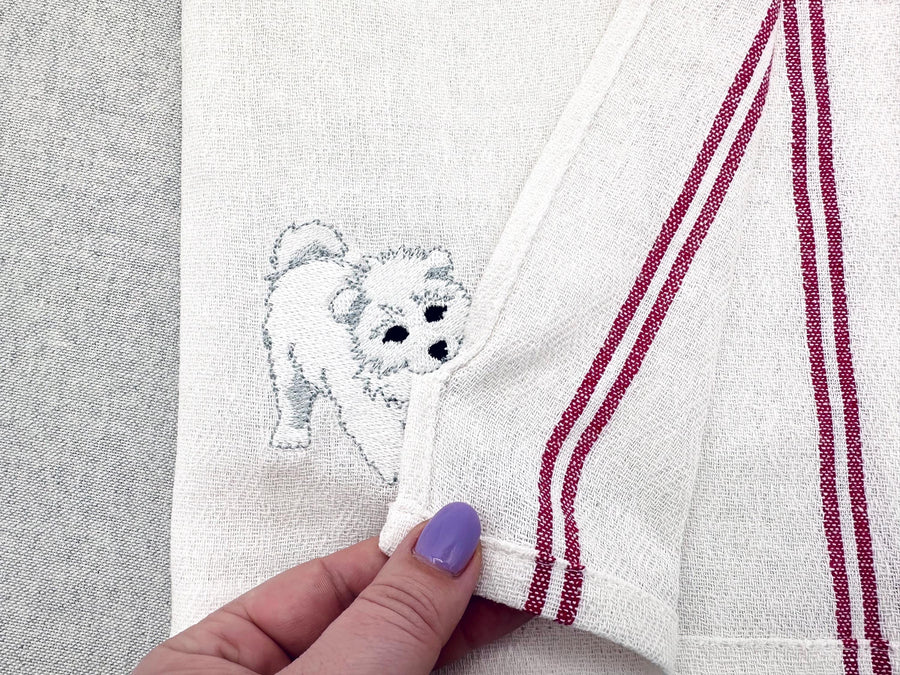 Cute Playing Little Samoyed Puppy Dog Mama kitchen dish towel pet animal kids machine embroidery designs ITH