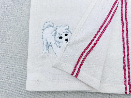 Cute Playing Little Samoyed Puppy Dog Mama kitchen dish towel pet animal kids machine embroidery designs ITH