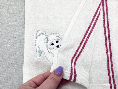 Cute Playing Little Samoyed Puppy Dog Mama kitchen dish towel pet animal kids machine embroidery designs ITH