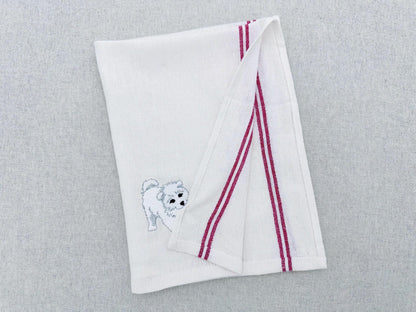 Cute Playing Little Samoyed Puppy Dog Mama kitchen dish towel pet animal kids machine embroidery designs ITH