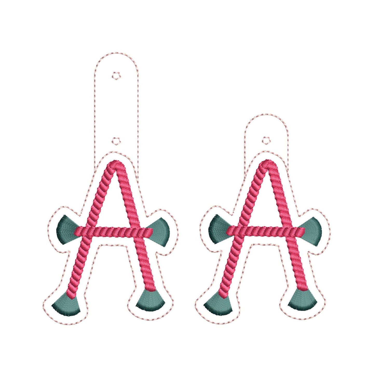 Rope stitch with fringed Tassel Monogram Eyelet and Key Fob Snap Tab Keychain ITH machine embroidery designs