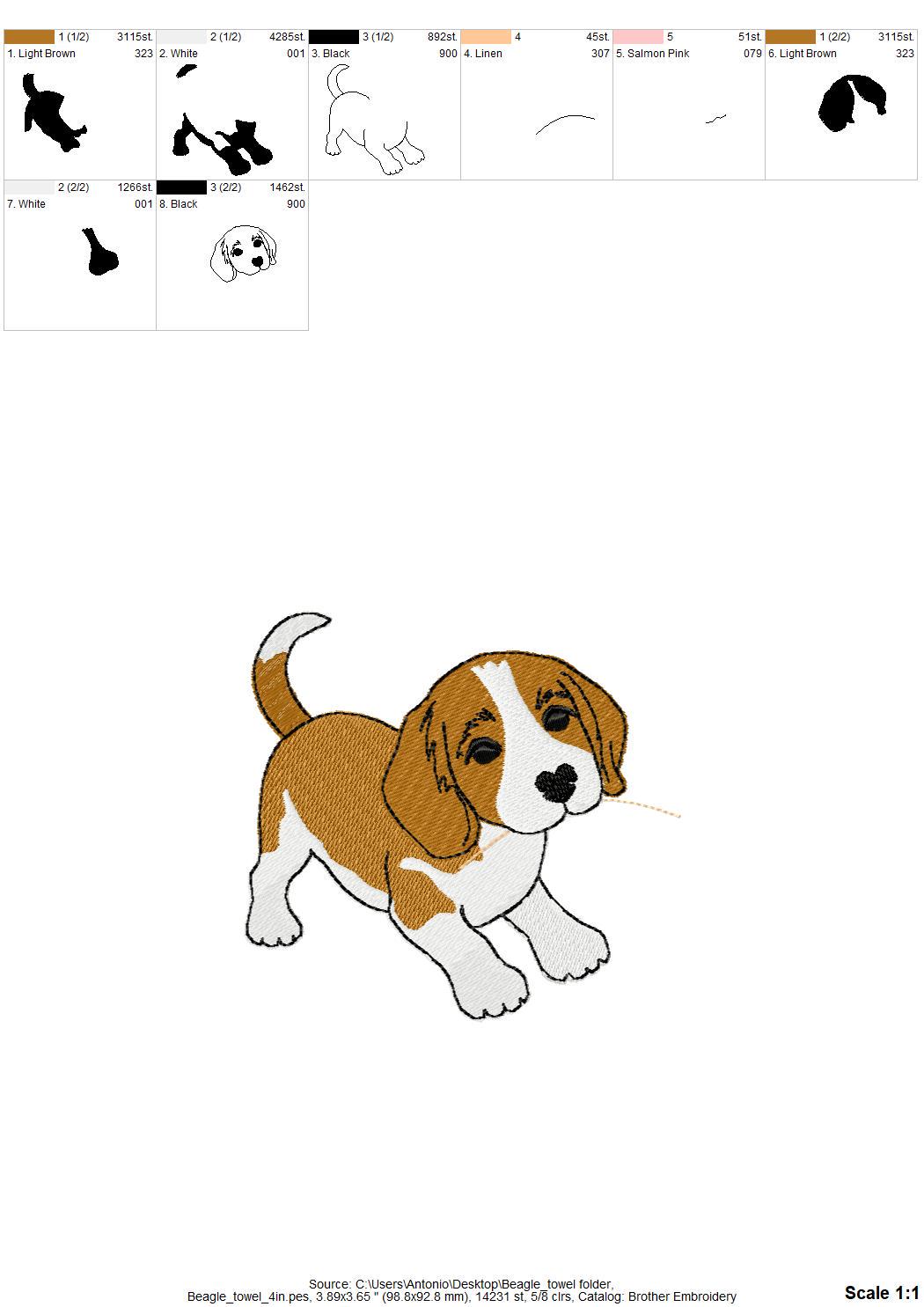 Cute Playing Beagle Puppy Dog Mama kitchen dish towel pet animal kids machine embroidery designs ITH