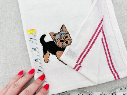 Cute Playing Little Yorkie Puppy Dog Mama kitchen dish towel pet animal kids machine embroidery designs ITH