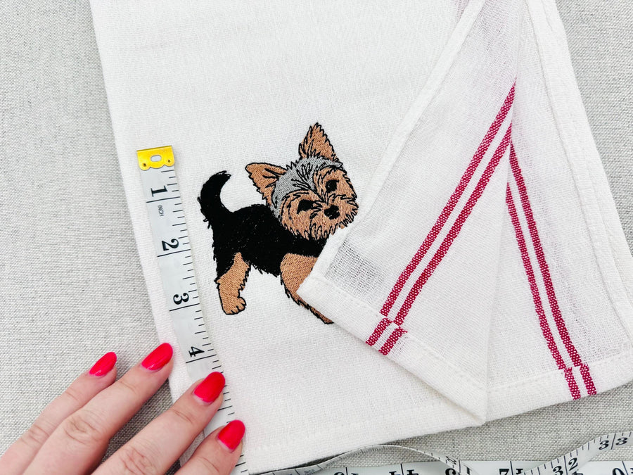 Cute Playing Little Yorkie Puppy Dog Mama kitchen dish towel pet animal kids machine embroidery designs ITH
