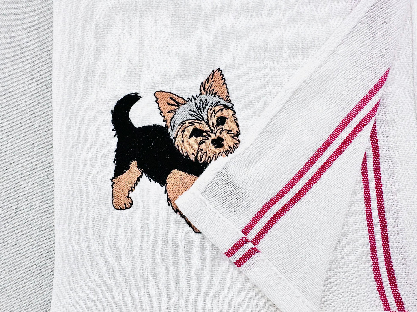Cute Playing Little Yorkie Puppy Dog Mama kitchen dish towel pet animal kids machine embroidery designs ITH