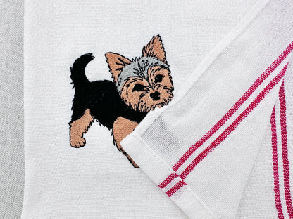 Cute Playing Little Yorkie Puppy Dog Mama kitchen dish towel pet animal kids machine embroidery designs ITH