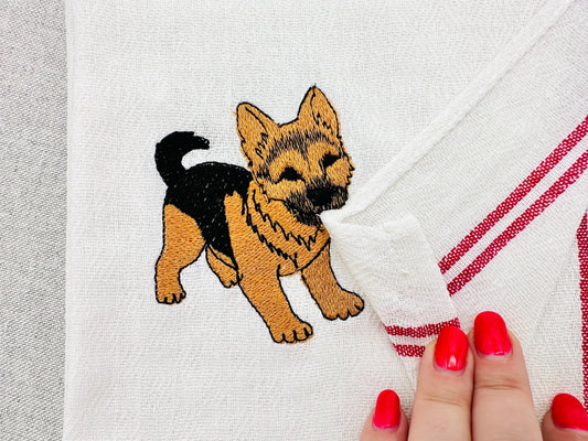 Cute Playing German Shepherd Puppy Dog Mama kitchen dish towel pet animal kids machine embroidery designs ITH