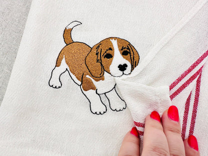 Cute Playing Beagle Puppy Dog Mama kitchen dish towel pet animal kids machine embroidery designs ITH