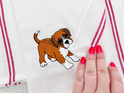 Cute Playing Boxer Puppy Dog Mama kitchen dish towel pet animal kids machine embroidery designs ITH