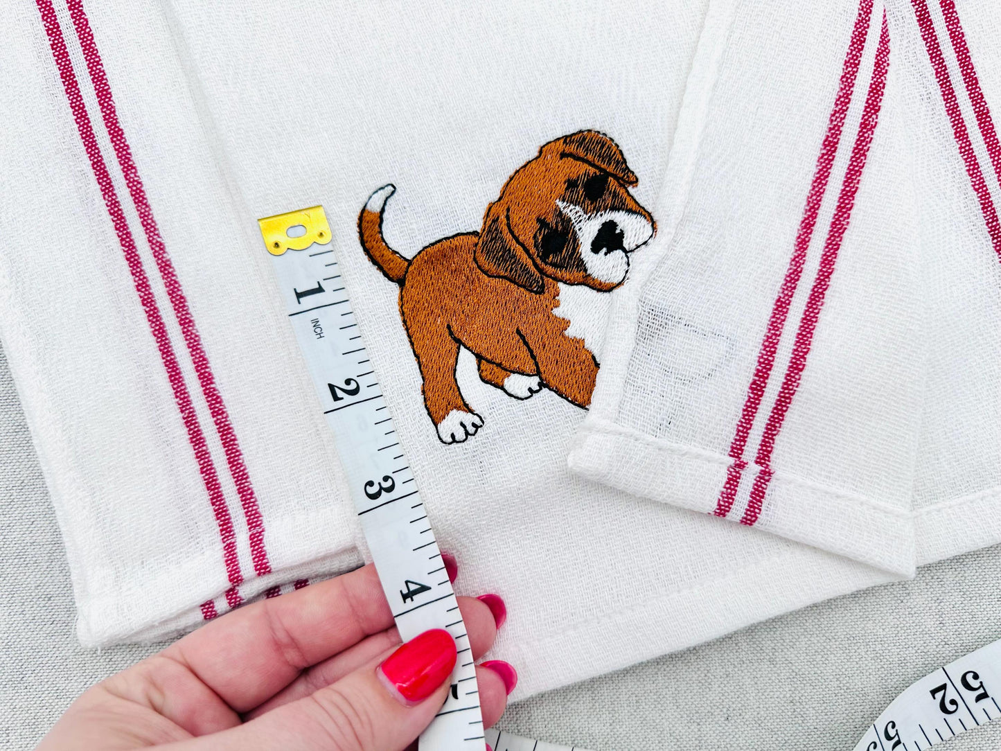 Cute Playing Boxer Puppy Dog Mama kitchen dish towel pet animal kids machine embroidery designs ITH