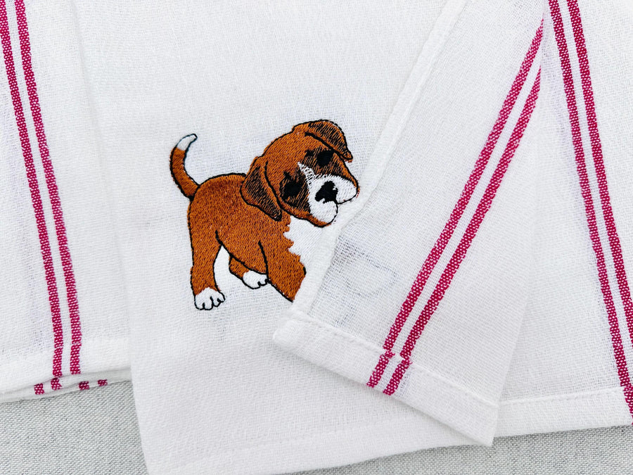 Cute Playing Boxer Puppy Dog Mama kitchen dish towel pet animal kids machine embroidery designs ITH