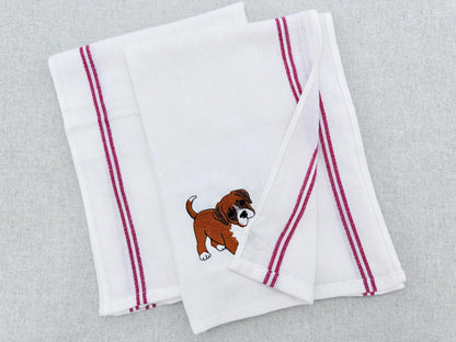 Cute Playing Boxer Puppy Dog Mama kitchen dish towel pet animal kids machine embroidery designs ITH