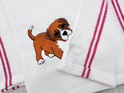 Cute Playing Boxer Puppy Dog Mama kitchen dish towel pet animal kids machine embroidery designs ITH