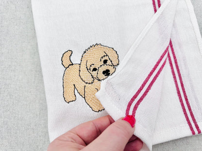 Cute Playing Little Poodle Puppy Dog Mama kitchen dish towel pet animal kids machine embroidery designs