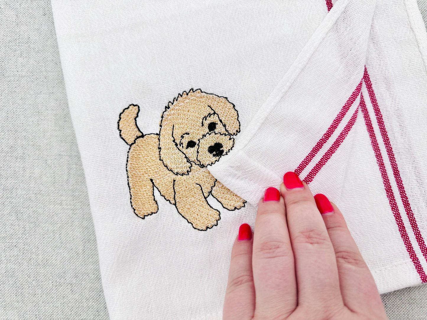 Cute Playing Little Poodle Puppy Dog Mama kitchen dish towel pet animal kids machine embroidery designs