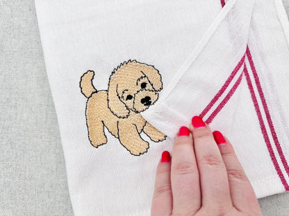 Cute Playing Little Poodle Puppy Dog Mama kitchen dish towel pet animal kids machine embroidery designs