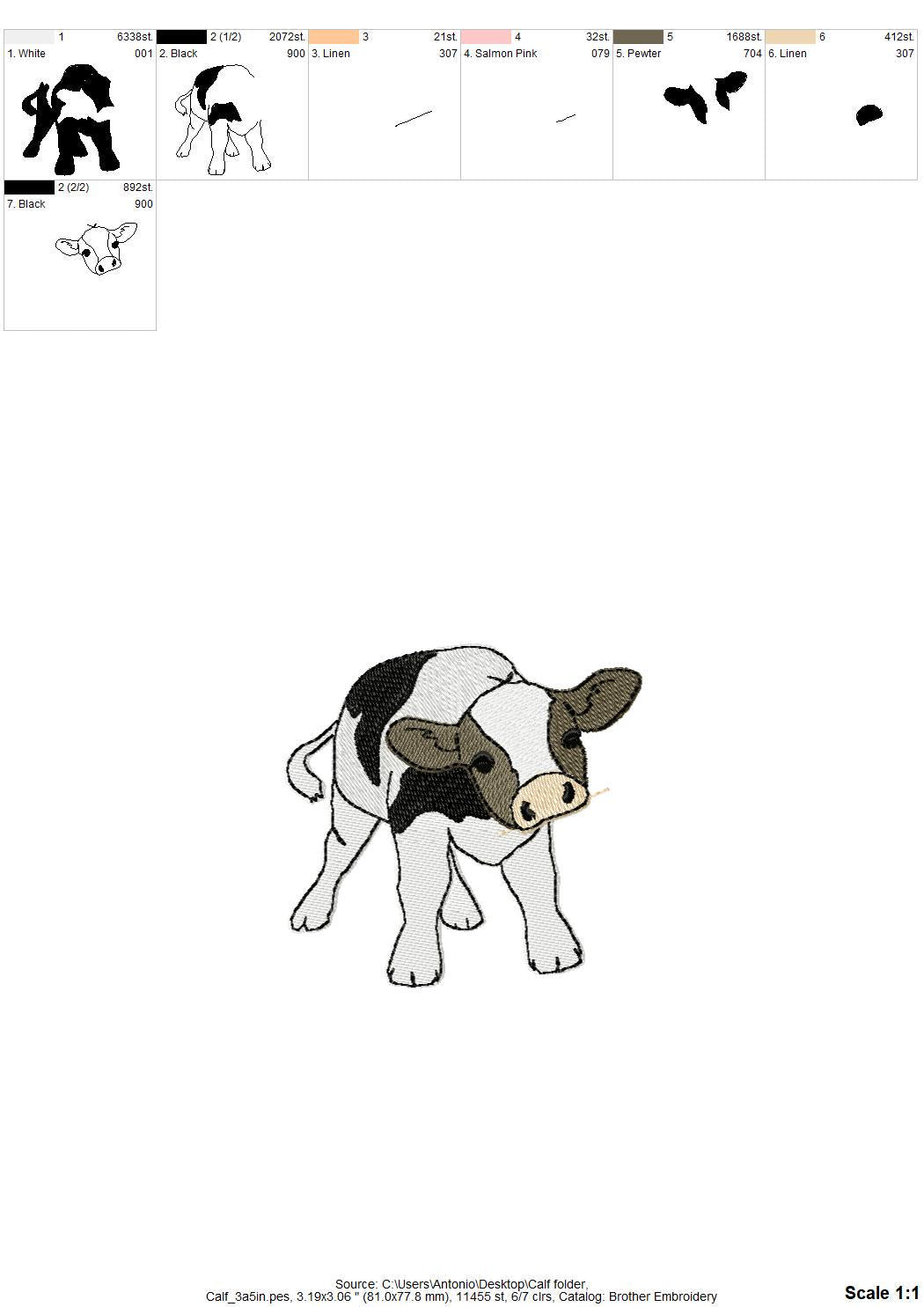 Cute Playing Little Bull Heifer Calf baby cow kitchen dish towel Farm animal kids machine embroidery designs ITH