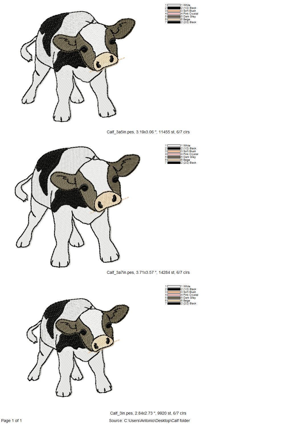 Cute Playing Little Bull Heifer Calf baby cow kitchen dish towel Farm animal kids machine embroidery designs ITH