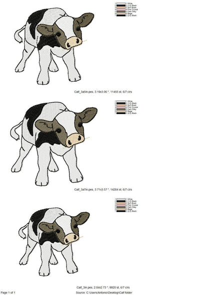 Cute Playing Little Bull Heifer Calf baby cow kitchen dish towel Farm animal kids machine embroidery designs ITH