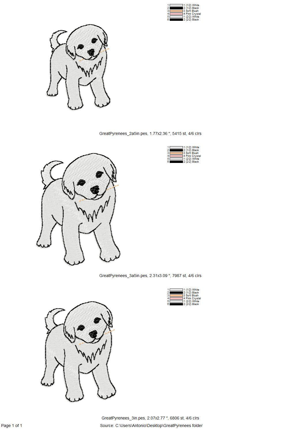 Playing Little Great Pyrenees Puppy Dog Mama kitchen dish towel animal kids machine embroidery designs ITH