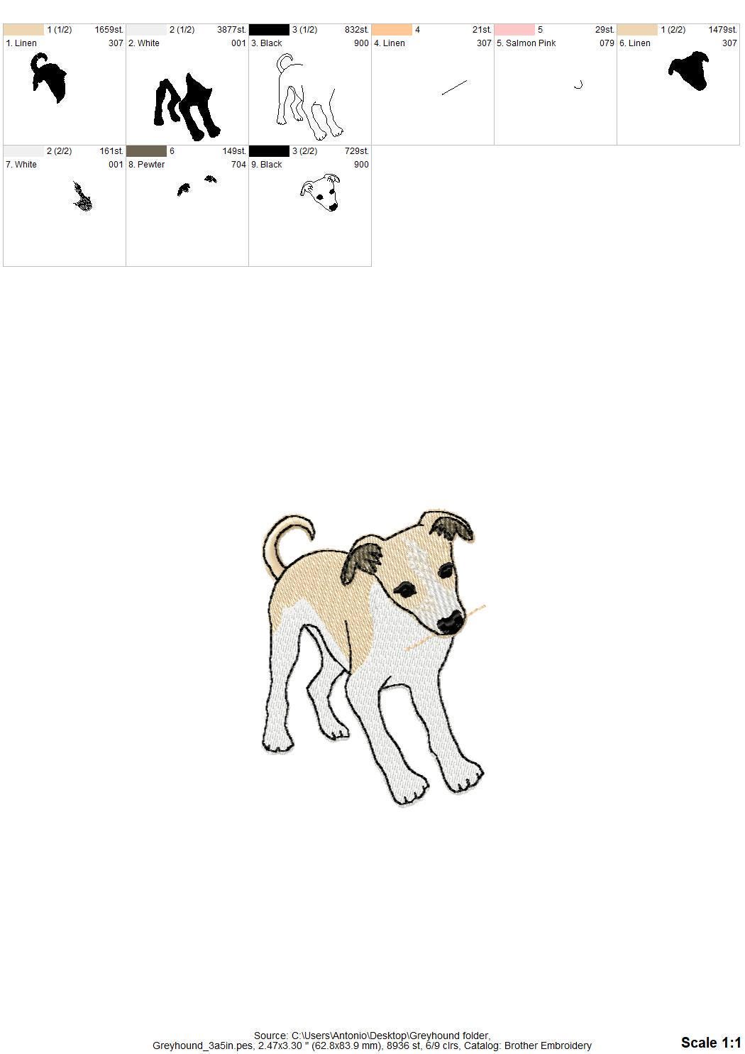 Cute Playing Little Greyhound Puppy Dog Mama kitchen dish towel animal thief kids machine embroidery designs ITH