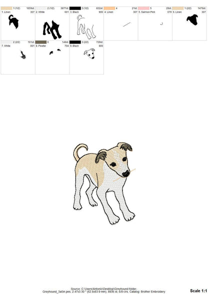 Cute Playing Little Greyhound Puppy Dog Mama kitchen dish towel animal thief kids machine embroidery designs ITH