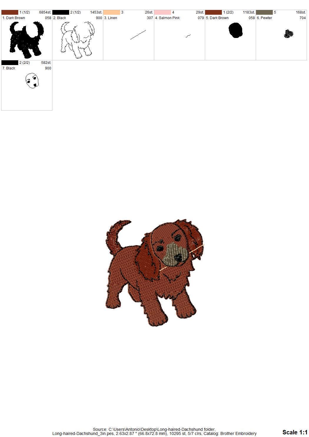Playing long haired Dachshund Puppy Dog kitchen dish towel animal machine embroidery designs ITH