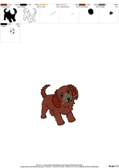 Playing long haired Dachshund Puppy Dog kitchen dish towel animal machine embroidery designs ITH