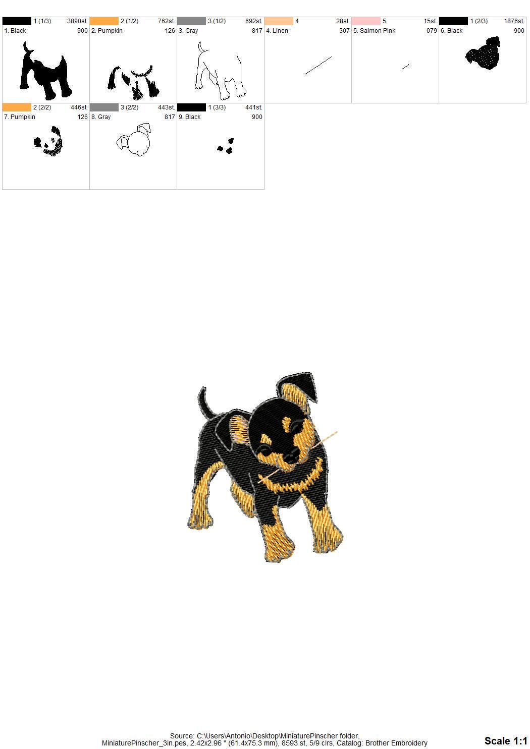 Playing Miniature Pinscher Puppy Dog Mama kitchen dish towel pet animal thief machine embroidery designs ITH
