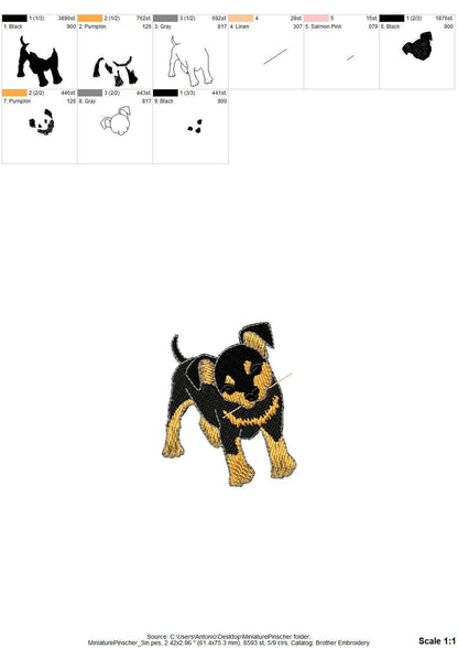 Playing Miniature Pinscher Puppy Dog Mama kitchen dish towel pet animal thief machine embroidery designs ITH