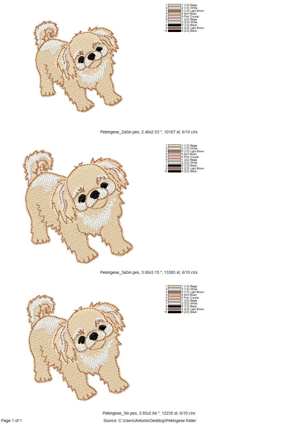Lovely Playing Little Pekingese Puppy Dog Mama kitchen dish towel animal pet thief machine embroidery designs ITH