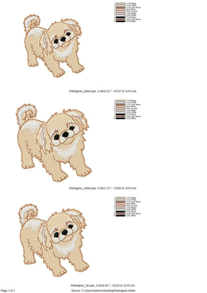 Lovely Playing Little Pekingese Puppy Dog Mama kitchen dish towel animal pet thief machine embroidery designs ITH