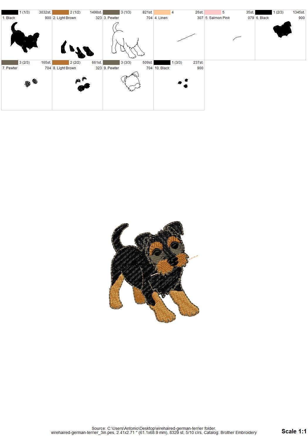 Playing wirehaired German Terrier Puppy Dog kitchen dish towel animal machine embroidery designs ITH