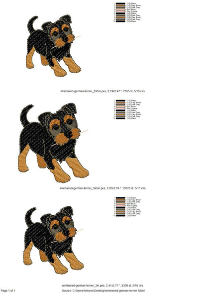 Playing wirehaired German Terrier Puppy Dog kitchen dish towel animal machine embroidery designs ITH