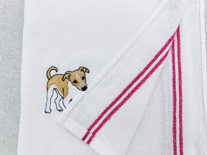 Cute Playing Little Greyhound Puppy Dog Mama kitchen dish towel animal thief kids machine embroidery designs ITH