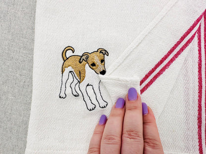 Cute Playing Little Greyhound Puppy Dog Mama kitchen dish towel animal thief kids machine embroidery designs ITH