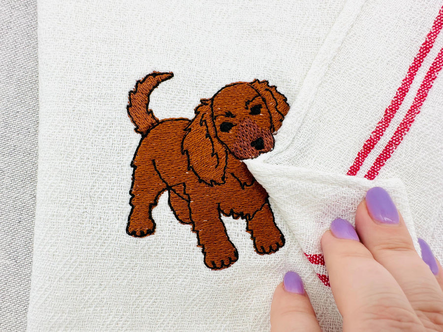 Playing long haired Dachshund Puppy Dog kitchen dish towel animal machine embroidery designs ITH