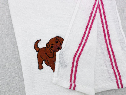 Playing long haired Dachshund Puppy Dog kitchen dish towel animal machine embroidery designs ITH